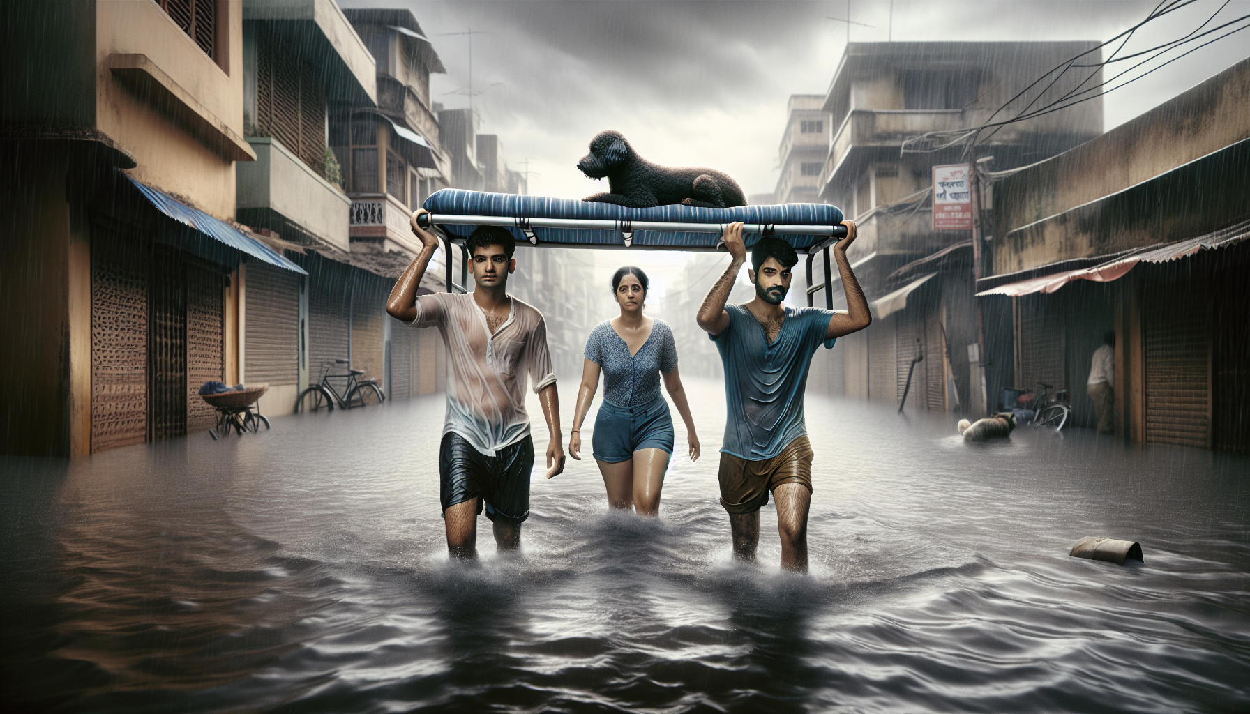 Heroic Act: Residents Save Dog from Flooded Vadodara by Carrying it on a Cot – flooded Vadodara