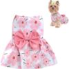 KUTKUT Cute Floral Pattern Dog Dress With Lovely Bow Pe…