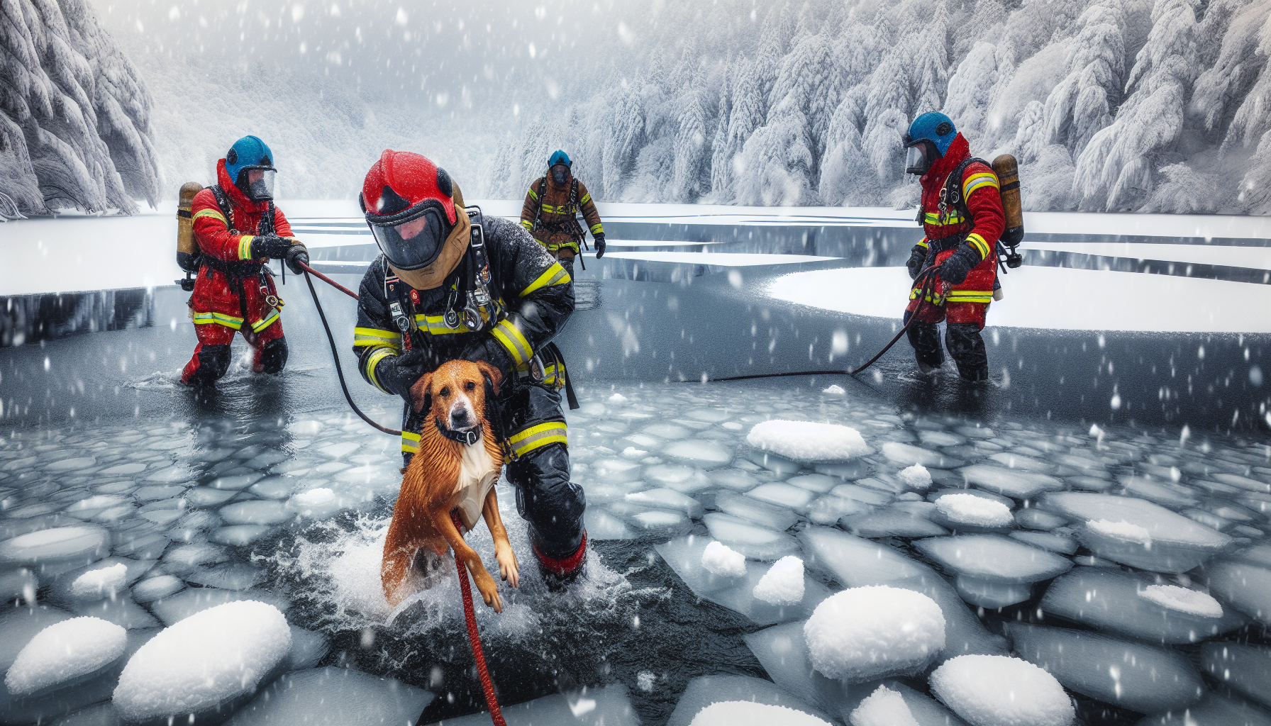 Heroic Firefighters Save Dog in Thrilling Ice Water Rescue