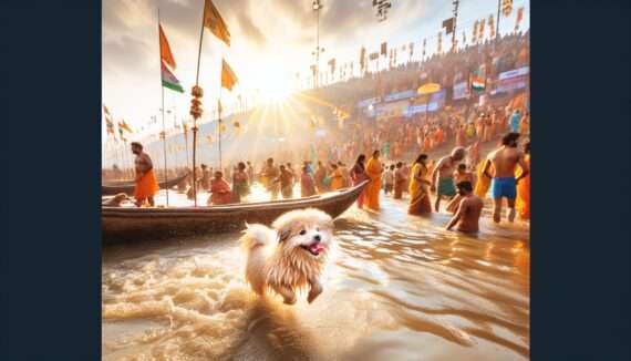 Adorable Dog Takes Joyful Plunge at Maha Kumbh Festival